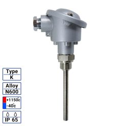ترموکوپل فلکسیبل MI نوع K هد دار با غلاف آلیاژ INCONEL600 قطر 6 میل با رزوه (رنج دما -40 تا +1150)
