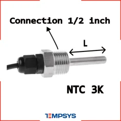 سنسور NTC 3K سیمی غلاف دار 6 میل اتصال 1/2 اینج با کابل (رنج دما 50- تا 200+)