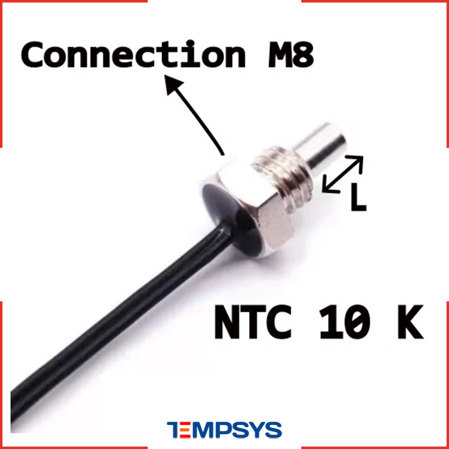 سنسور NTC 10K سیمی غلاف دار 3 میل رزوه M8 اینچ با کابل (رنج دما 50- تا 200+)